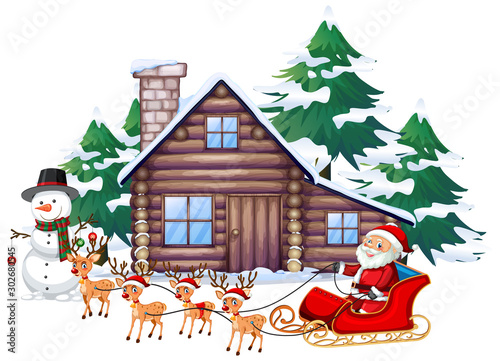 Christmas scene with Santa on sleigh