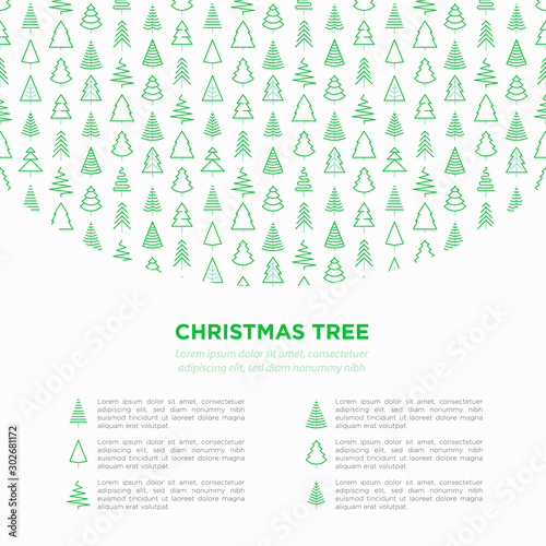 Concept with Christmas tree in different shapes. Minimalistic simple thin line icons. Vector illustration for greeting card, Christmas and New Year decoration.