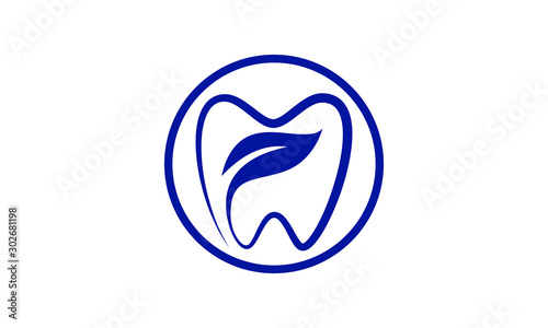 Tooth with Leaf Symbol in Circle Represents Natural Dentistry and Holistic Dental Care
