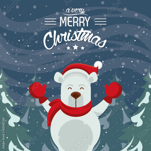 happy merry christmas card with polar bear