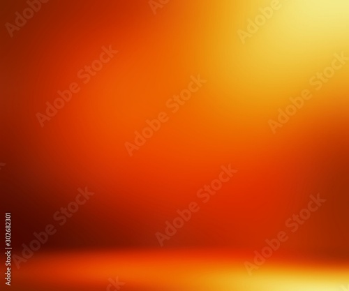 Orange room 3d illustration. Smooth wall and floor. Blurred texture. Abstract interior. Fire color.