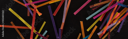 Wallpaper Mural top view of multicolored abstract lines isolated on black background, connection and communication concept Torontodigital.ca