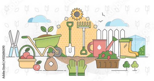 Gardening outline concept vector illustration