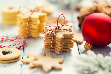 Christmas sweet cookies stars as christmas decorations - Close up