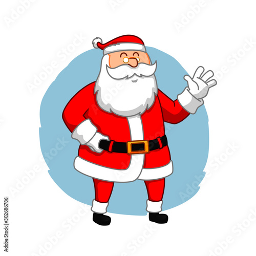 Vector cartoon illustration of friendly smiling Santa Claus, Christmas design element