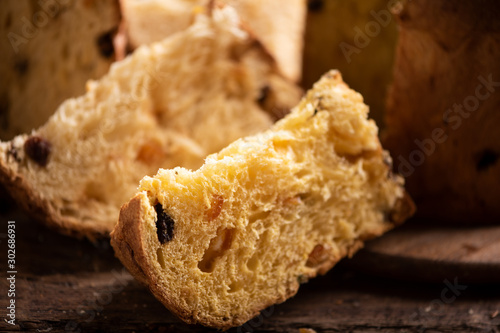 A slice of Panettone. Traditional italian christams cake panettone