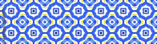 Antique portuguese tiles. Blue Azulejos ceramic. Spanish pottery..Sicily italian majolica. Vintage ethnic background . Mediterranean watercolor seamless wallpaper. Moroccan ornaments in indigo color