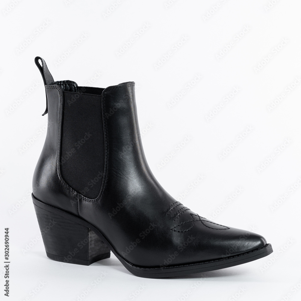 black leather demi season women's ankle boots. heels