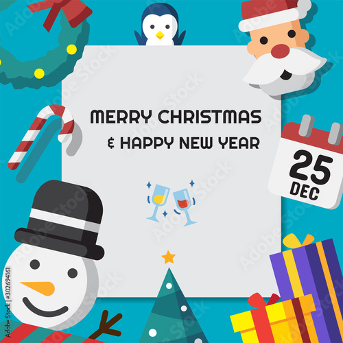 Christmas and new year invitation with Christmas elements in flat style