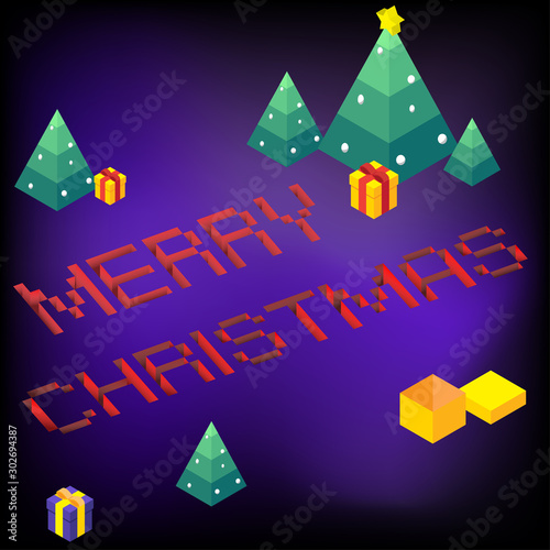 Christmas typography wording in isometric design
