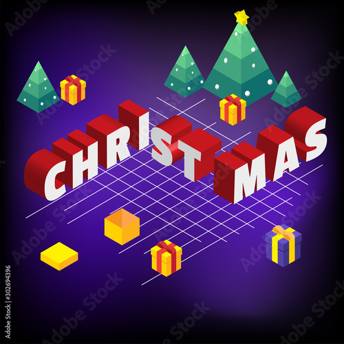Christmas typography wording in isometric design