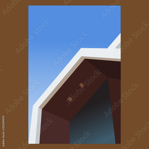 Modern house with the blue sky, worm-eye view