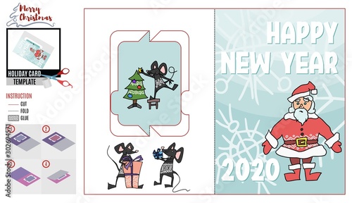 Christmas card mouse and Santa Claus. vector