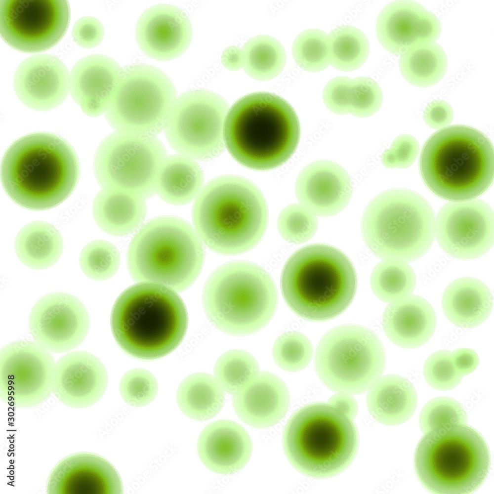Green abstract circles on a white background.