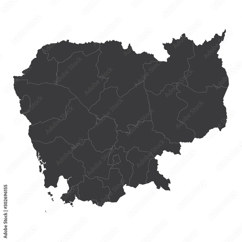 Fototapeta premium Map of Cambodia, Cambodia - map, High detailed - black map of Cambodia on white background. Vector illustration eps 10.