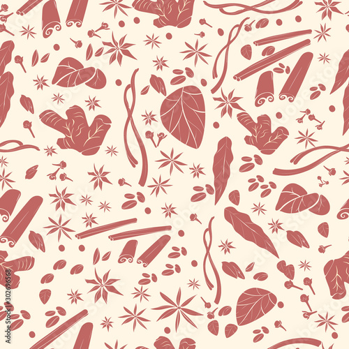 Food seamless pattern with oriental spices