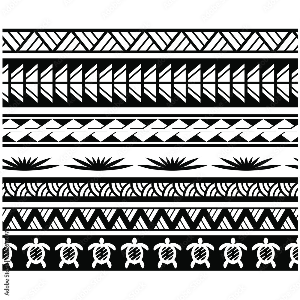 Polynesian tattoo. Set of ethnic seamless black and white borders ...
