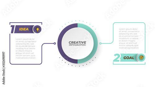 Thin line flat element design template with number and marketing icons. Business concept with 2 steps, options, processes. Vector illustration.