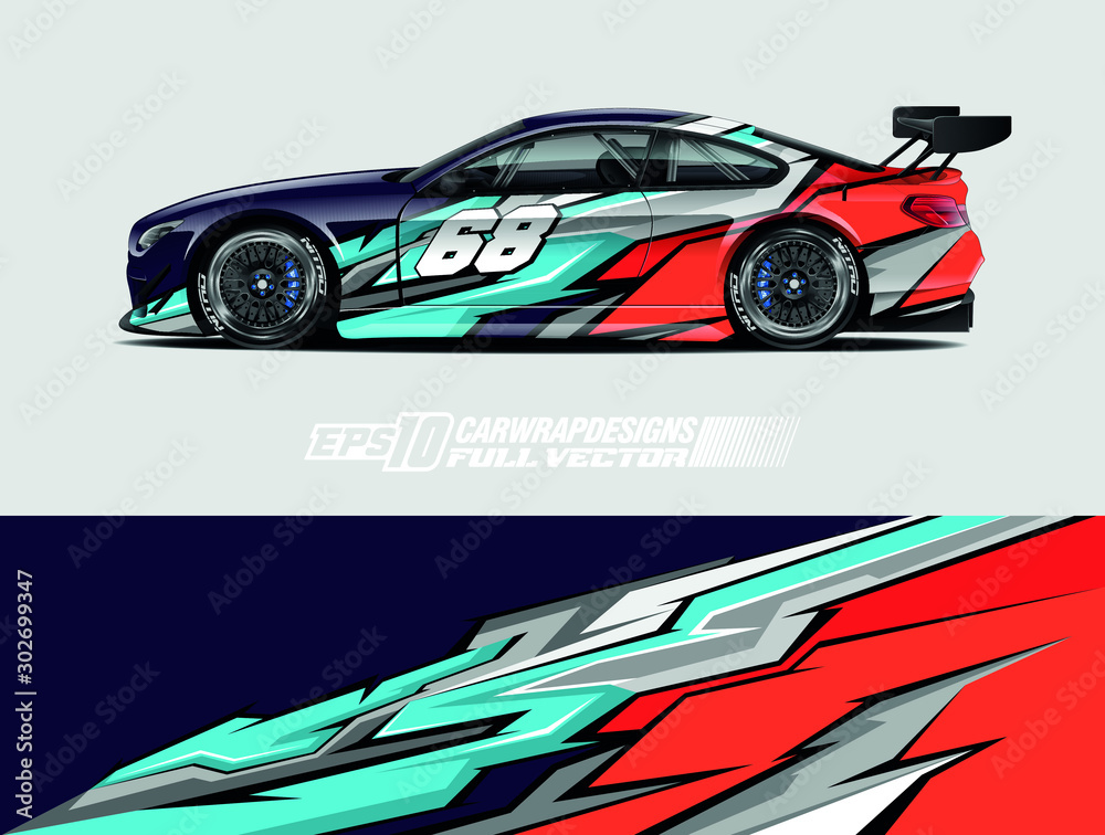 Race car wrap designs. Abstract racing and sport background for racing livery or daily use car vinyl sticker. Full vector eps 10.