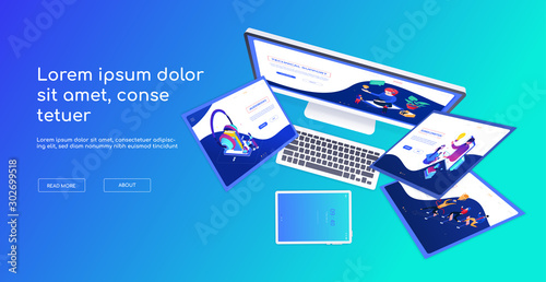 Creative workplace - modern vector colorful web banner