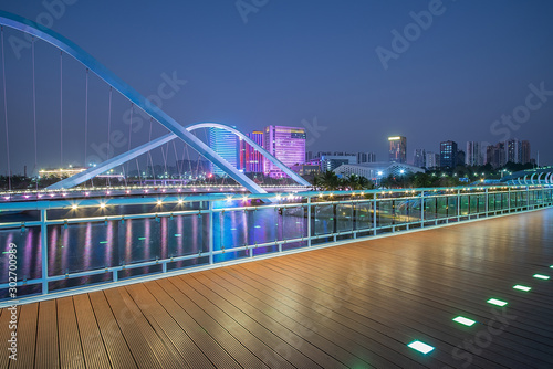 Guangzhou, China Nansha Free Trade Zone City Night Skyline photo