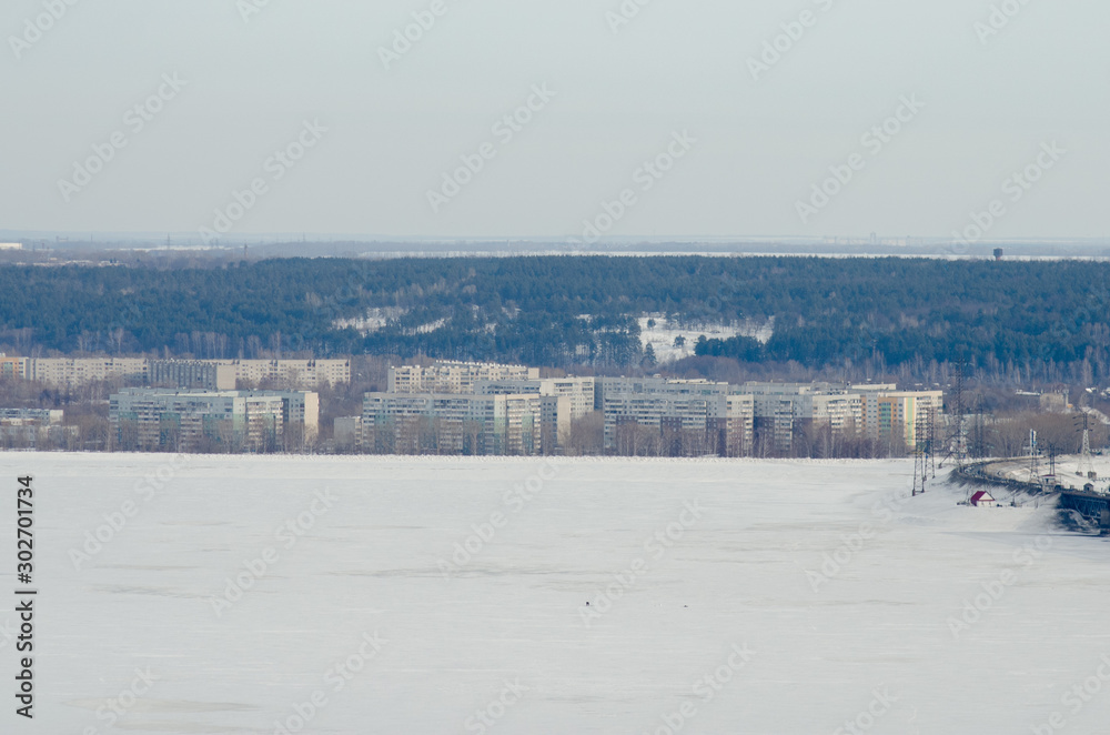 View over Volga river at winter, UIyanovsk