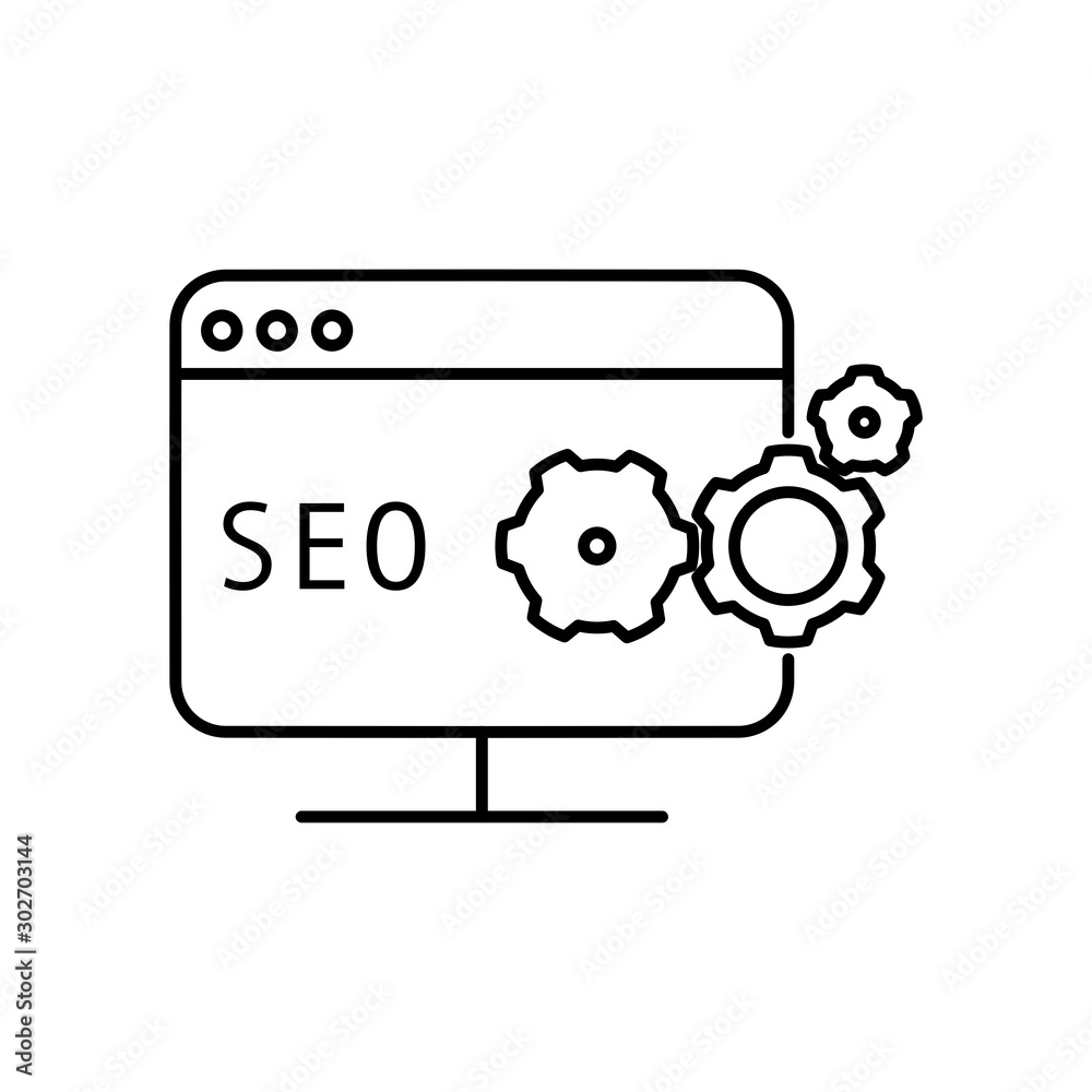 SEO or search engine optimization icon. Outline thin line flat illustration. Isolated on white background. SEO or search engine optimization icon. Outline thin line flat illustration. Isolated on white background.