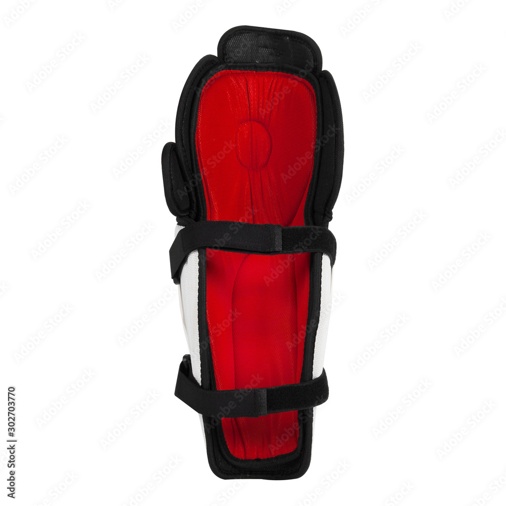 Naklejka premium White ice hockey shin pads isolated on white background.