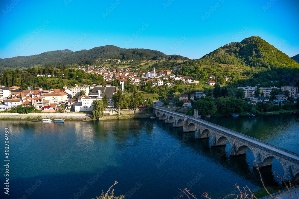 The Ottoman Mehmed Pasa Sokolovic Bridge over Drina river in Visegrad,  Bosnia and Herzegovina.
