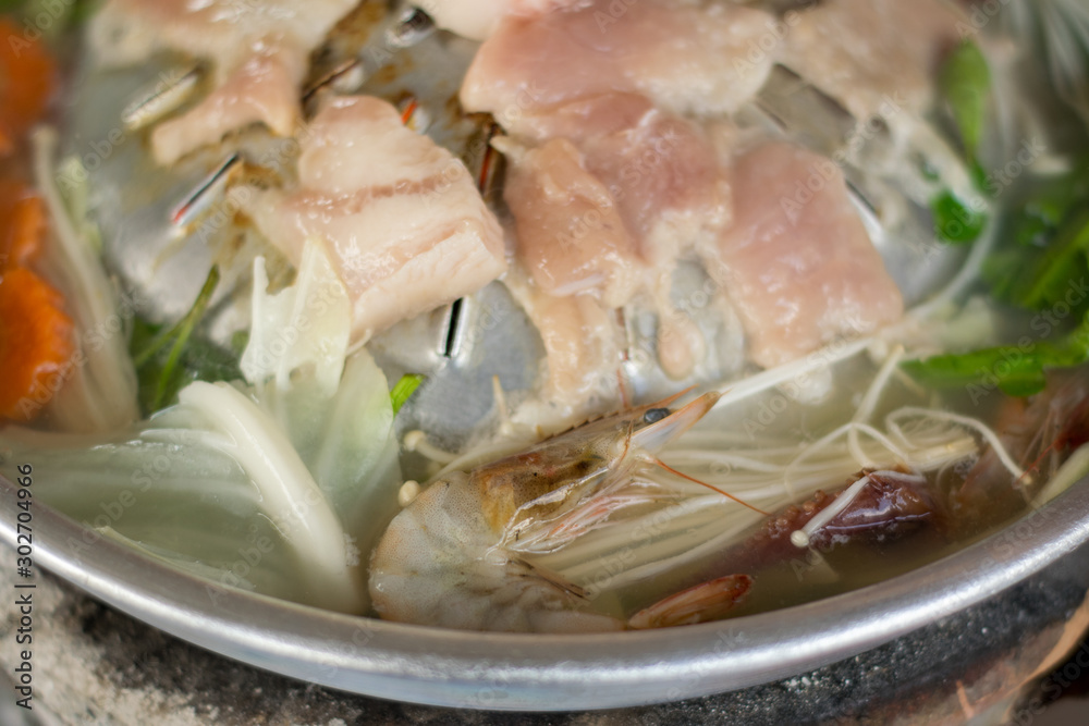 Thai Barbecue Style (Pork Pan).pork on a hot plate Thai Barbecue Style (Pork Pan).pork on a hot plate