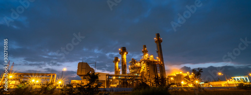 Panorama industrial power plant.  Oil refinery and Oil industry at Twilight. Banner background