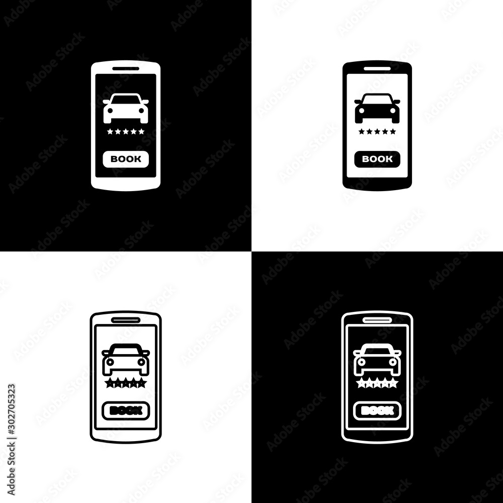 Set Online car sharing icon isolated on black and white background. Online  rental car service. Online booking design concept for mobile phone. Vector  Illustration Stock Vector | Adobe Stock