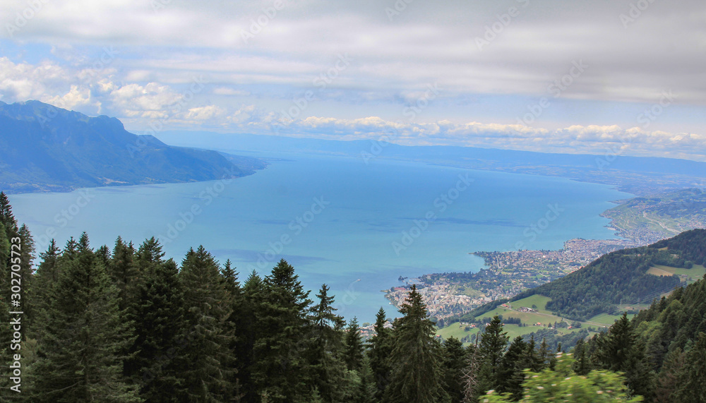 Beautiful view of Lake Geneva near the city of Montreux, Switzerland