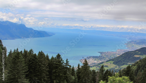 Beautiful view of Lake Geneva near the city of Montreux, Switzerland © ironstuffy