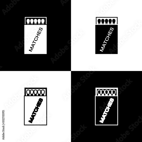 Set Open matchbox and matches icon isolated on black and white background. Vector Illustration