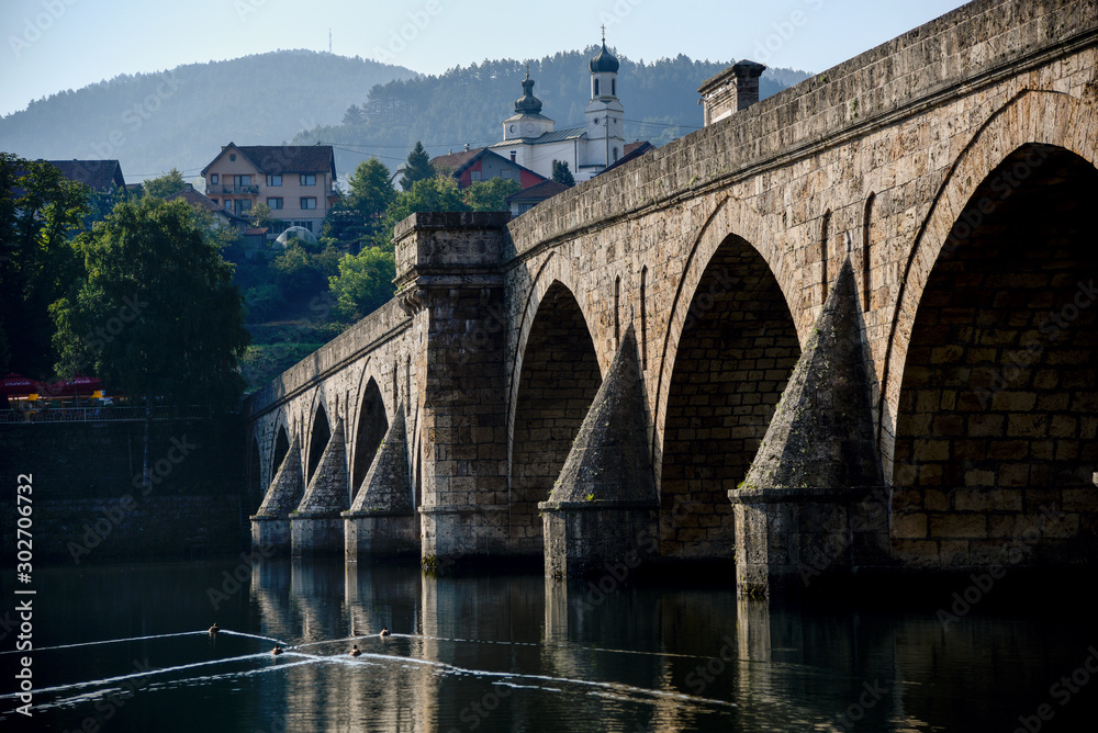 Fototapeta premium The Ottoman Mehmed Pasa Sokolovic Bridge in Visegrad, Bosnia and Herzegovina.
