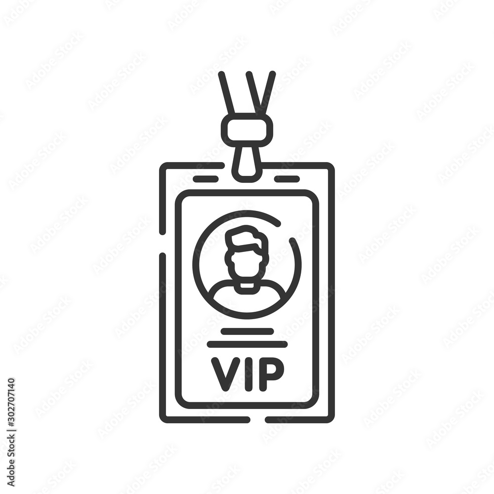 VIP pass line black icon. ID badge. Premium card for enter premium membership. Button for web or mobile app. Editable stroke. VIP pass line black icon. ID badge. Premium card for enter premium membership. Button for web or mobile app. Editable stroke.
