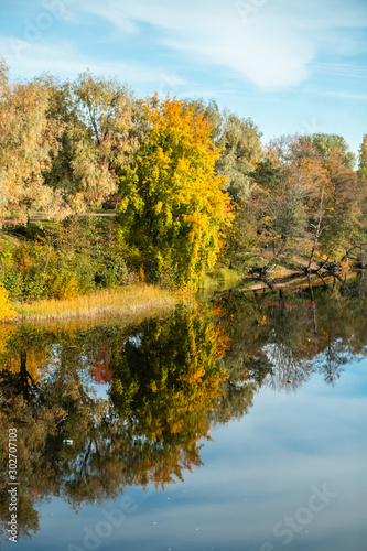 Beautiful autumn landscape of Kymijoki river waters in Kuusankoski. Finland, Kymenlaakso, Kouvola