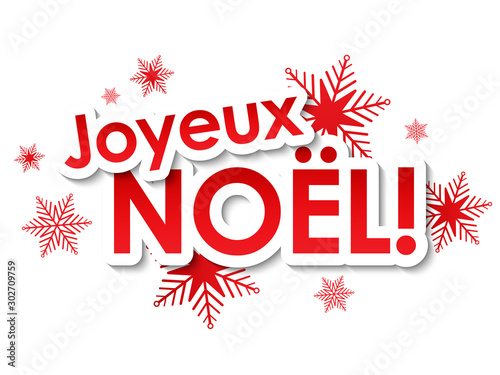Carte "JOYEUX NOËL" avec flocons de neige