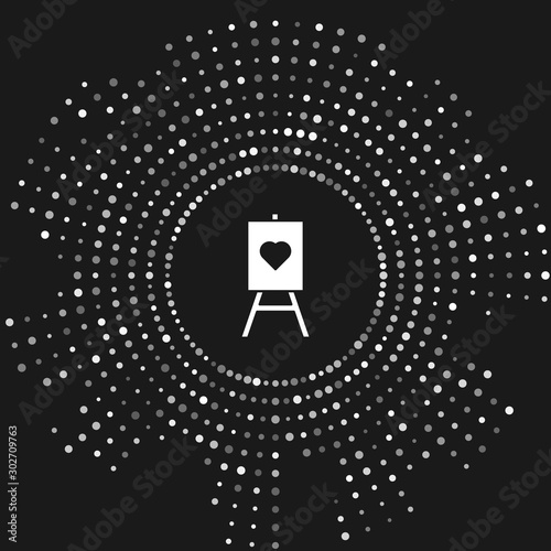 White Wood easel or painting art boards with heart icon isolated on grey background. Abstract circle random dots. Vector Illustration