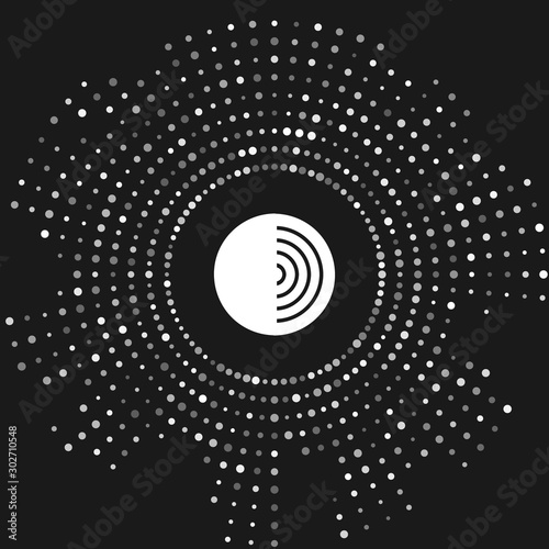 White Earth structure icon isolated on grey background. Geophysics concept with earth core and section layers earth. Abstract circle random dots. Vector Illustration