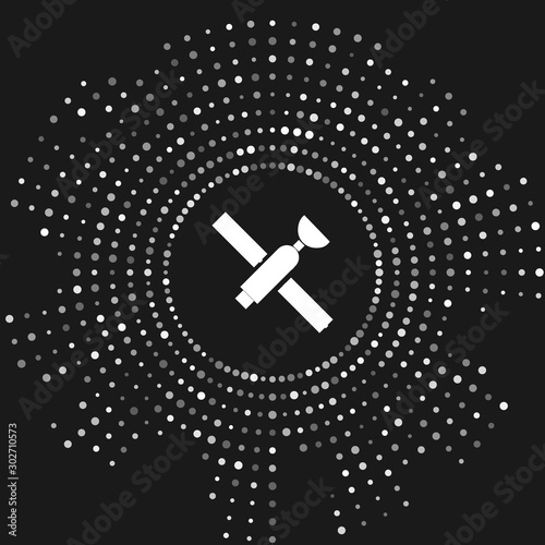 White Satellite icon isolated on grey background. Abstract circle random dots. Vector Illustration