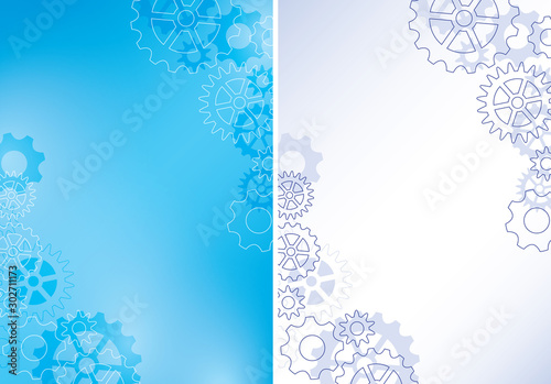 blue a4 backgrounds with cogwheels - vector abstract illustrations