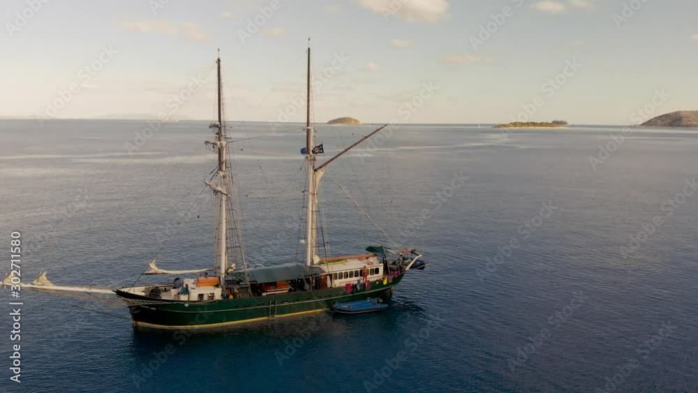 Sailing Ship in the Whitsunday Archipelago, aerial view Sailing Ship in the Whitsunday Archipelago, aerial view