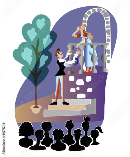 Theater performance flat vector illustration