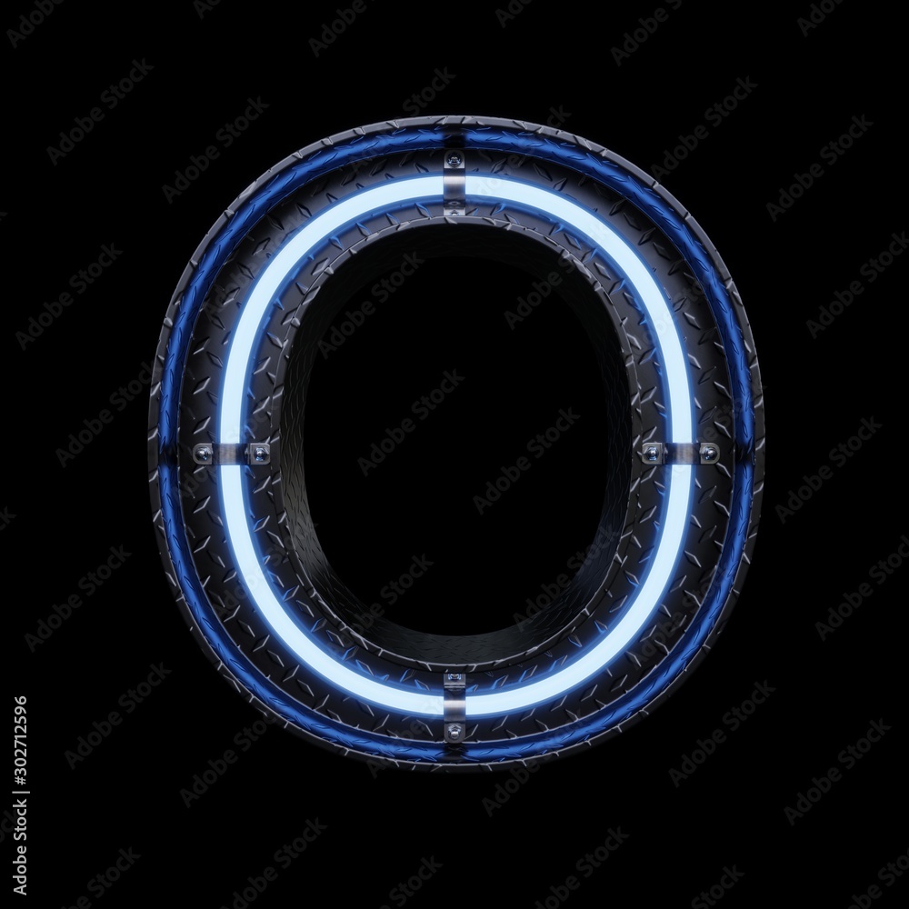 Neon Light Letter O with blue neon lights.