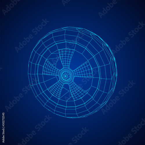 Automobile rubber car wheel tire and rim. Wireframe low poly mesh vector illustration. Auto service repair concept.