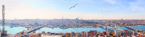 Obraz na płótnie Istanbul bridges and the Golden Horn panorama, view from the Galata Tower w salonie