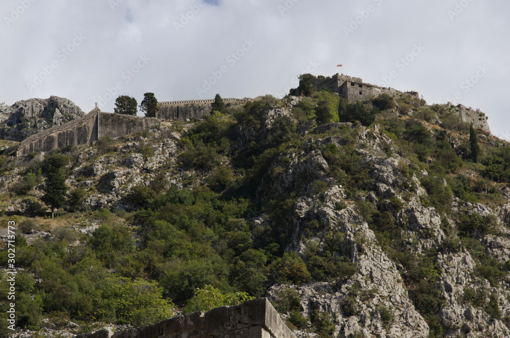 Fortress on the mountain in Montenegro. The city of Kotor.