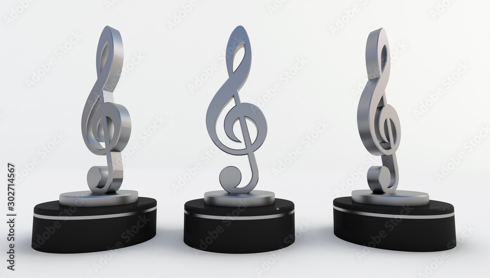 3d rendering of silver music note Isolated on white background.